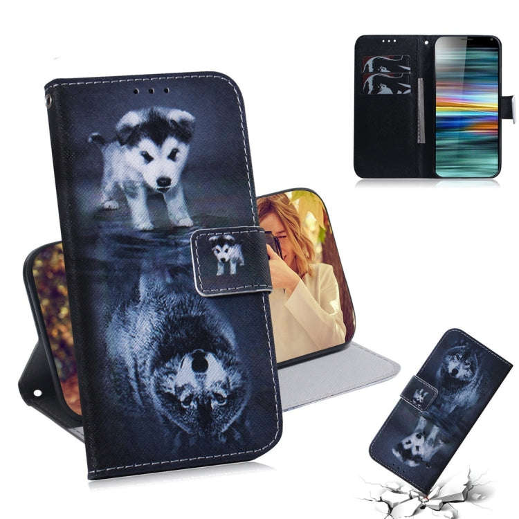 Wolf and Dog Pattern Coloured Drawing Horizontal Flip Leather Case for Sony Xperia 10, with Holde...