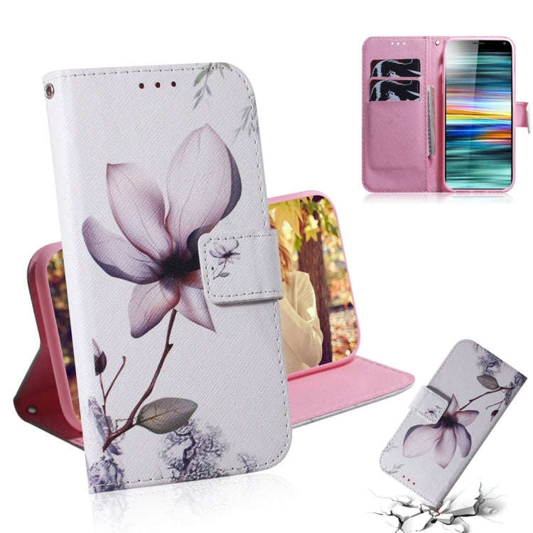Magnolia Flower Pattern Coloured Drawing Horizontal Flip Leather Case for Sony Xperia 10, with Ho...