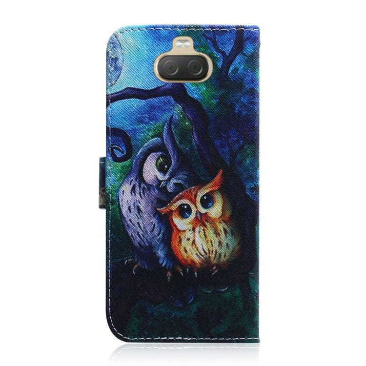 Oil Painting Owl Pattern Coloured Drawing Horizontal Flip Leather Case for Sony Xperia 10 Plus, w...