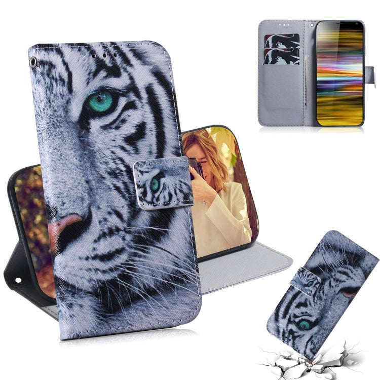 Tiger Pattern Coloured Drawing Horizontal Flip Leather Case for Sony Xperia 10 Plus, with Holder ...