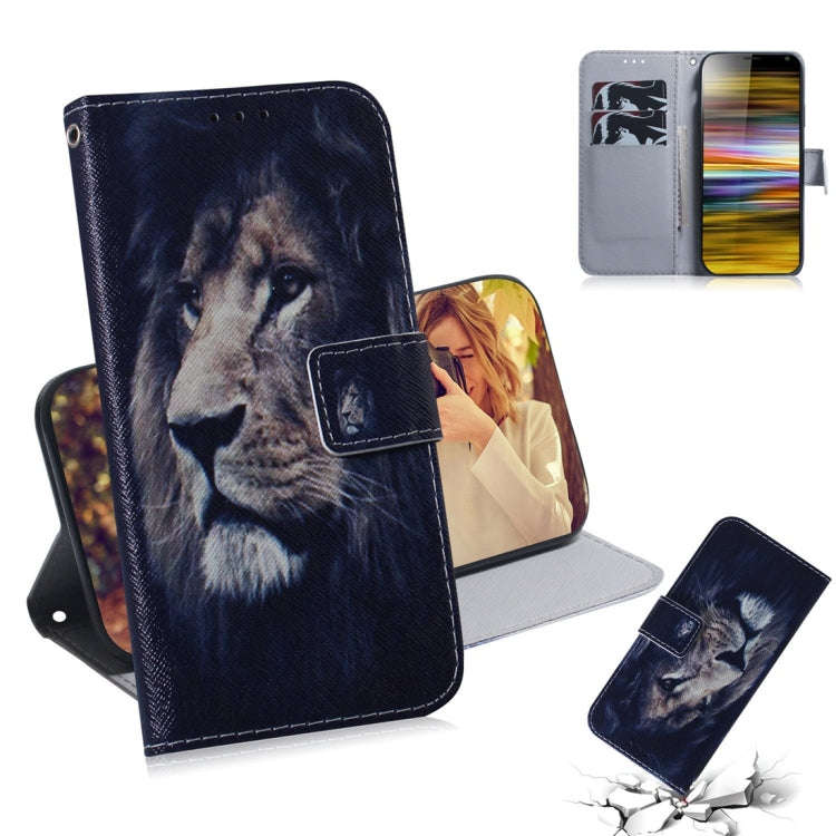 Lion Pattern Coloured Drawing Horizontal Flip Leather Case for Sony Xperia 10 Plus, with Holder &...
