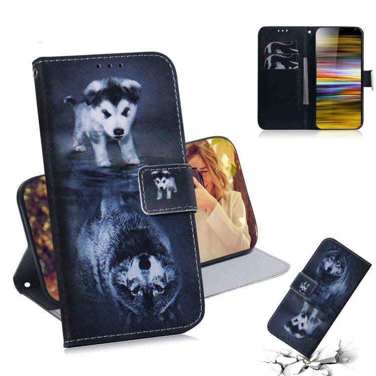 Wolf and Dog Pattern Coloured Drawing Horizontal Flip Leather Case for Sony Xperia 10 Plus, with ...