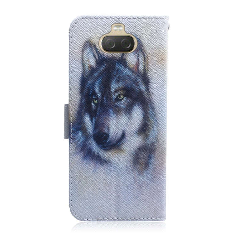 White Wolf Pattern Coloured Drawing Horizontal Flip Leather Case for Sony Xperia 10 Plus, with Ho...