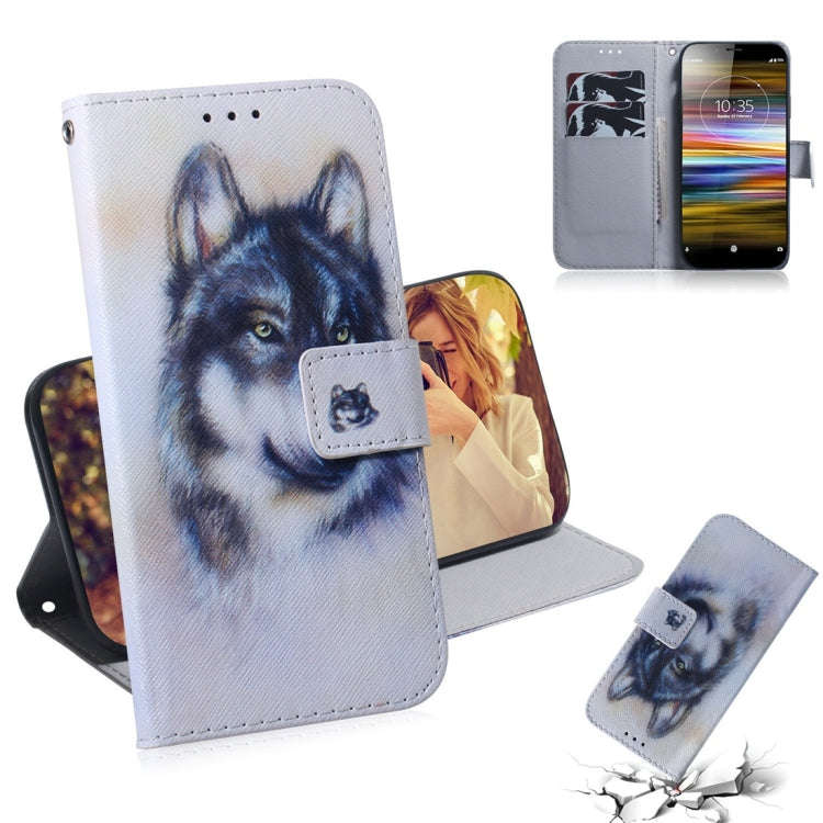 White Wolf Pattern Coloured Drawing Horizontal Flip Leather Case for Sony Xperia L3, with Holder ...