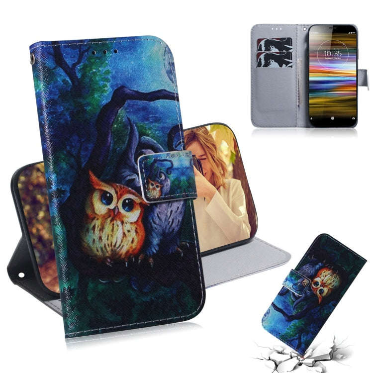 Oil Painting Owl Pattern Coloured Drawing Horizontal Flip Leather Case for Sony Xperia L3, with H...