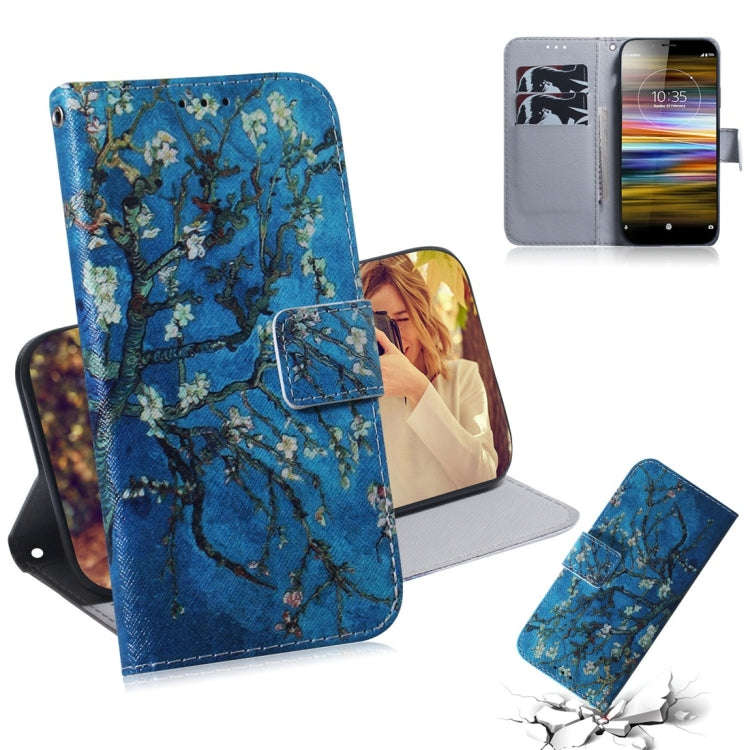 Apricot Flower Pattern Coloured Drawing Horizontal Flip Leather Case for Sony Xperia L3, with Hol...