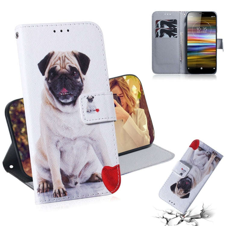 Pug Pattern Coloured Drawing Horizontal Flip Leather Case for Sony Xperia L3, with Holder & Card ...