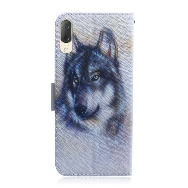 White Wolf Pattern Coloured Drawing Horizontal Flip Leather Case for Sony Xperia L3, with Holder ...