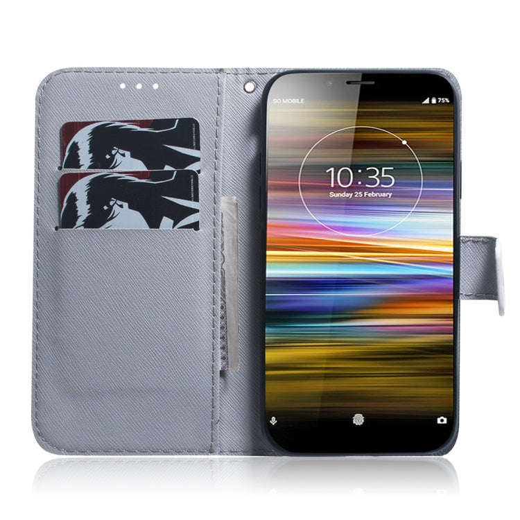 White Wolf Pattern Coloured Drawing Horizontal Flip Leather Case for Sony Xperia L3, with Holder ...