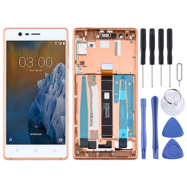 TFT LCD Screen for Nokia 3 TA-1032 Digitizer Full Assembly with Frame & Side Keys (Gold)