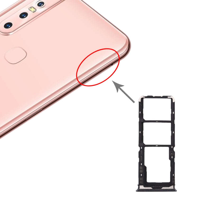 For Vivo Y7s SIM Card Tray + SIM Card Tray + Micro SD Card Tray (Black)