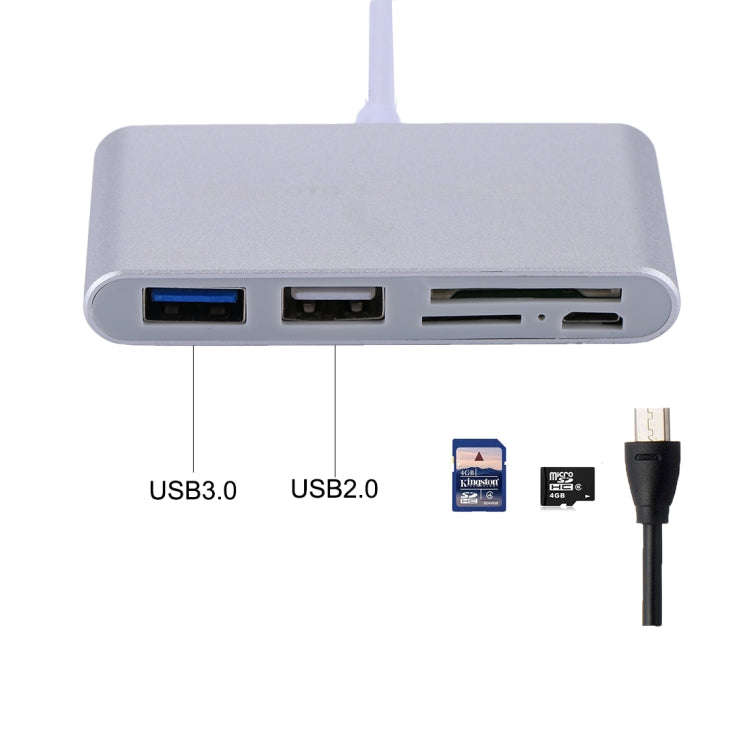 5 in 1 Micro SD + SD + USB 3.0 + USB 2.0 + Micro USB Port to USB-C / Type-C OTG COMBO Adapter Car...