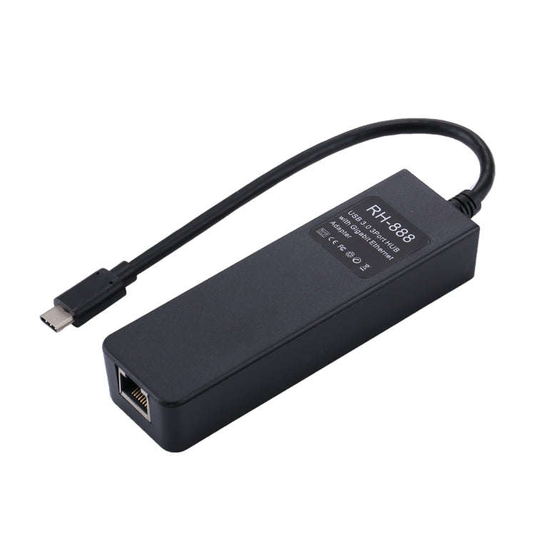 USB-C / Type-C to 3 USB 3.0 Ports HUB + RJ45 High Speed Gigabit Ethernet Adapter Multi-function L...