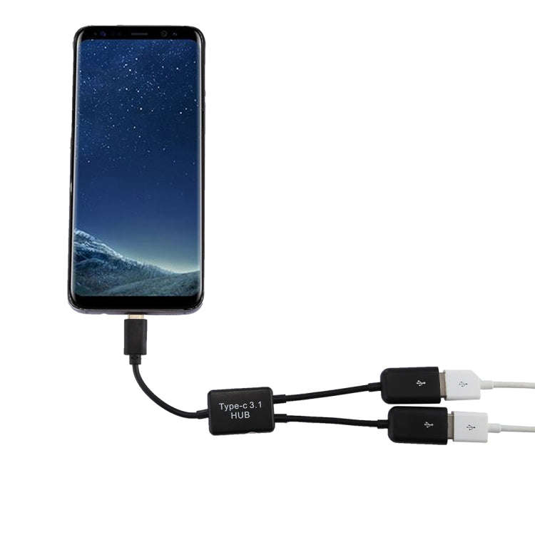 Portable USB-C / Type-C Male to Dual USB Ports Female HUB Adapter for Macbook, PC, Laptop, Tablet...