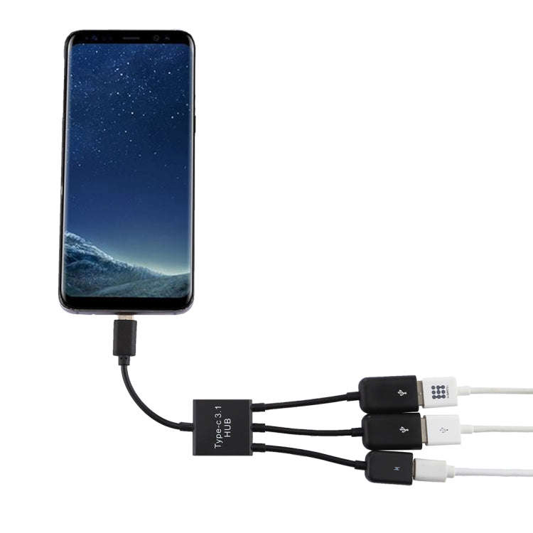 Portable USB-C / Type-C Male to Dual USB Ports Female + Micro USB Female Mini Cable Hub Splitter ...