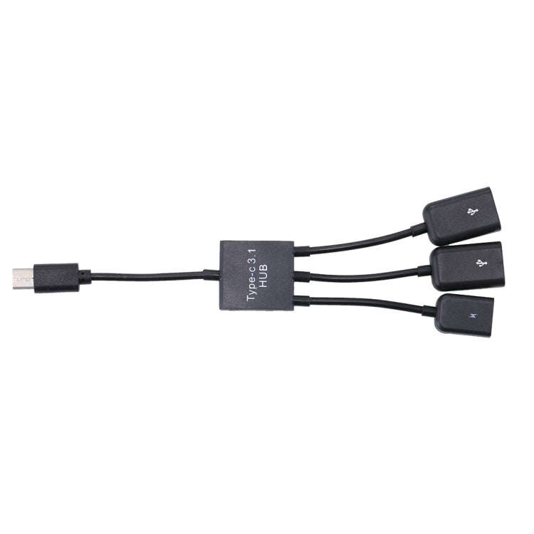 Portable USB-C / Type-C Male to Dual USB Ports Female + Micro USB Female Mini Cable Hub Splitter ...