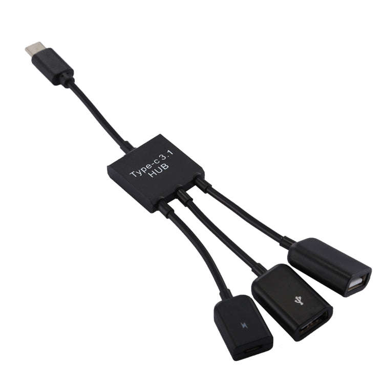 Portable USB-C / Type-C Male to Dual USB Ports Female + Micro USB Female Mini Cable Hub Splitter ...