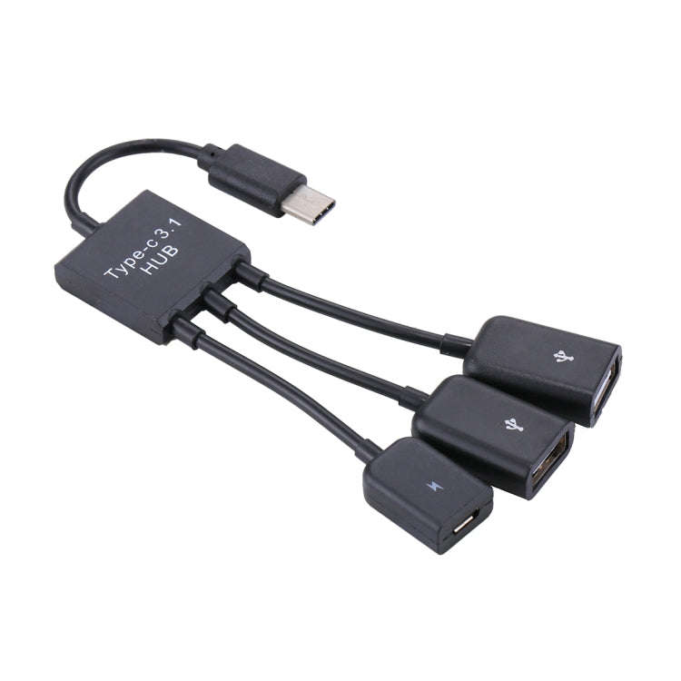 Portable USB-C / Type-C Male to Dual USB Ports Female + Micro USB Female Mini Cable Hub Splitter ...