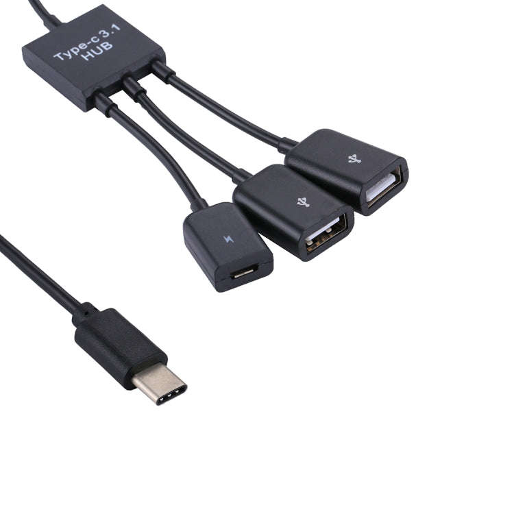 Portable USB-C / Type-C Male to Dual USB Ports Female + Micro USB Female Mini Cable Hub Splitter ...