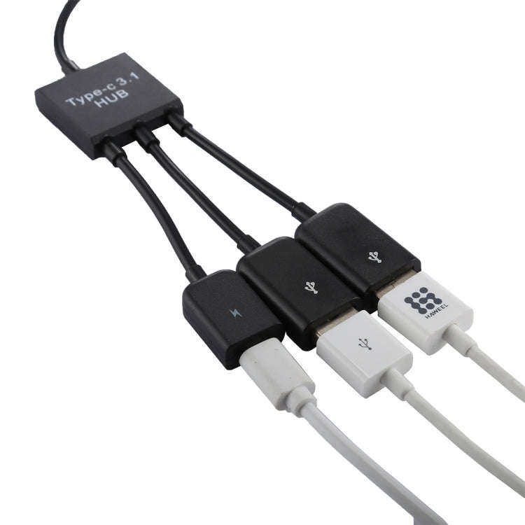 Portable USB-C / Type-C Male to Dual USB Ports Female + Micro USB Female Mini Cable Hub Splitter ...