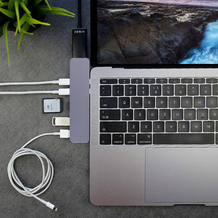 Multi-function Aluminium Alloy Dual USB-C / Type-C HUB Adapter with HDMI Female & 2 x USB 3.0 Por...