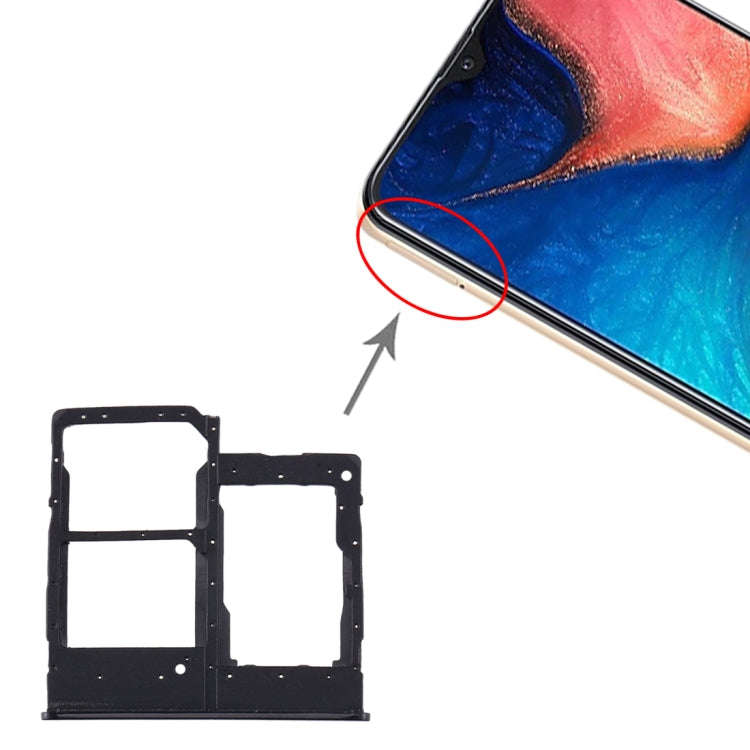 For Samsung Galaxy A20e SIM Card Tray + SIM Card Tray + Micro SD Card Tray (Black)