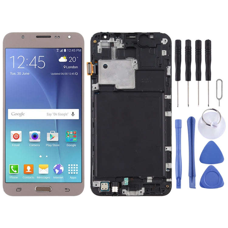 TFT LCD Screen for Galaxy J7 (2015) / J700F Digitizer Full Assembly with Frame (Gold)