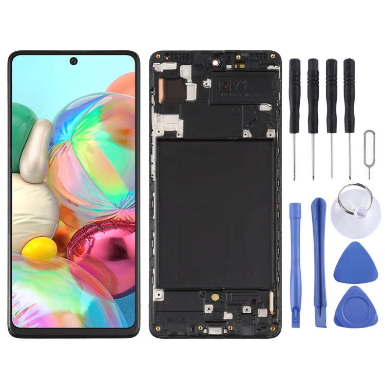 Original Super AMOLED LCD Screen for Galaxy A71 Digitizer Full Assembly with Frame (Black)