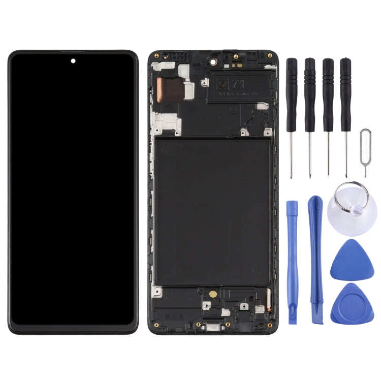 Original Super AMOLED LCD Screen for Galaxy A71 Digitizer Full Assembly with Frame (Black)