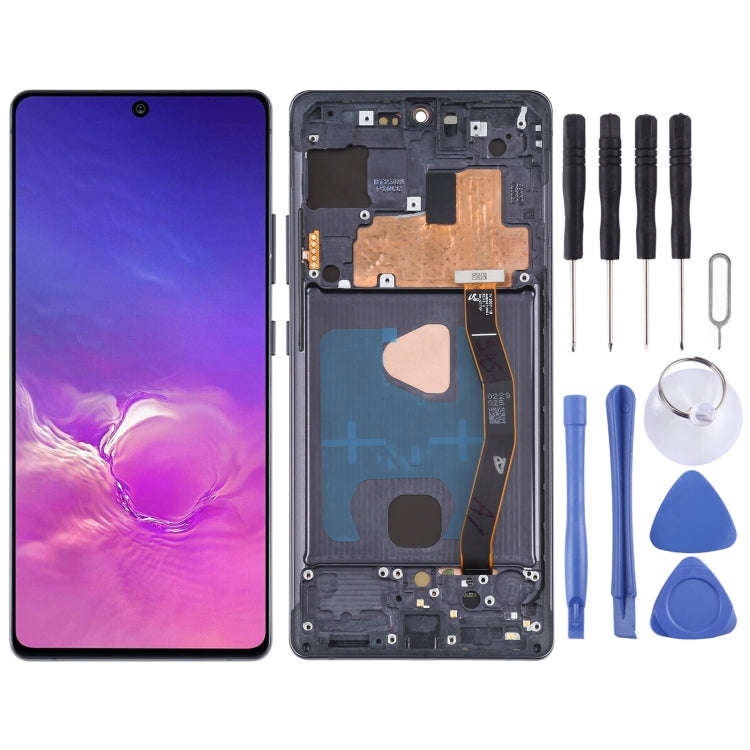 Original Super AMOLED Material LCD Screen and Digitizer Full Assembly with Frame for Galaxy S10 L...