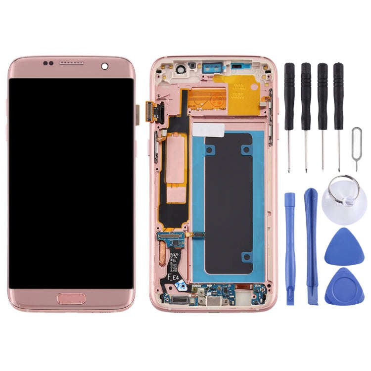 OLED LCD Screen for Samsung Galaxy S7 Edge / SM-G935F Digitizer Full Assembly with Frame (Pink)