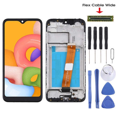 For Samsung Galaxy A01 SM-A015M OEM LCD Screen (Flex Cable Wide) Digitizer Full Assembly with Fra...