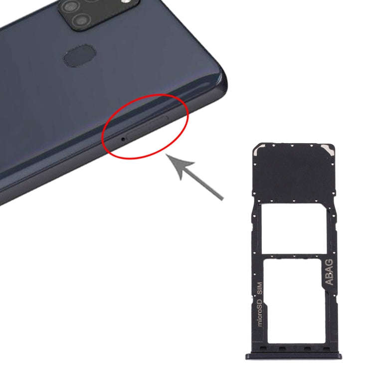 For Samsung Galaxy A21s SIM Card Tray + Micro SD Card Tray (Black)