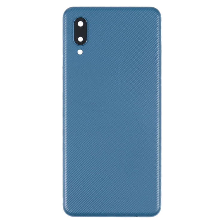 For Samsung Galaxy A02 Battery Back Cover with Camera Lens Cover (Blue)