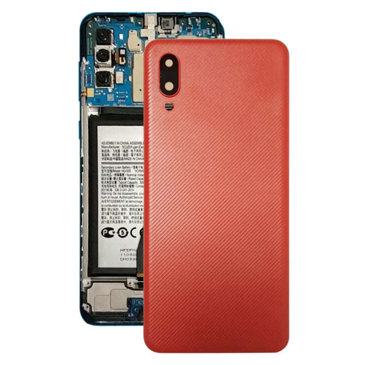 For Samsung Galaxy A02 Battery Back Cover with Camera Lens Cover (Red)