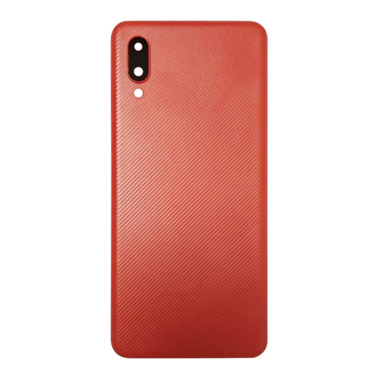 For Samsung Galaxy A02 Battery Back Cover with Camera Lens Cover (Red)