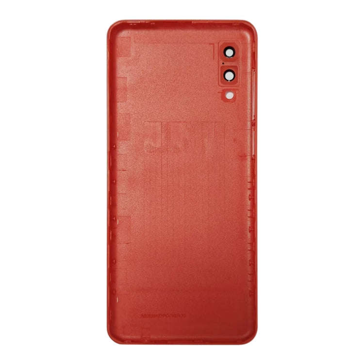 For Samsung Galaxy A02 Battery Back Cover with Camera Lens Cover (Red)