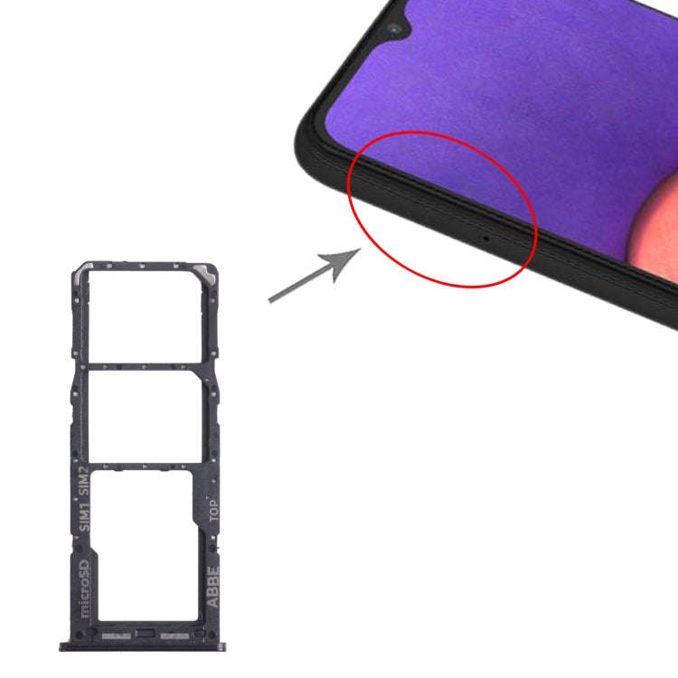For Samsung Galaxy A22 SM-A225 SIM Card Tray + SIM Card Tray + Micro SD Card Tray (Black)