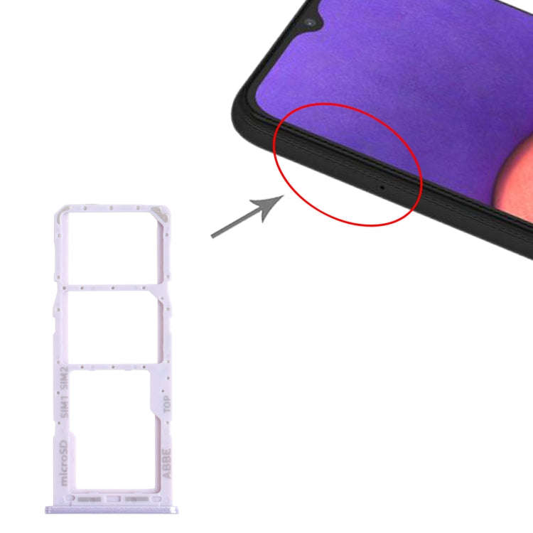 For Samsung Galaxy A22 SM-A225 SIM Card Tray + SIM Card Tray + Micro SD Card Tray (Purple)
