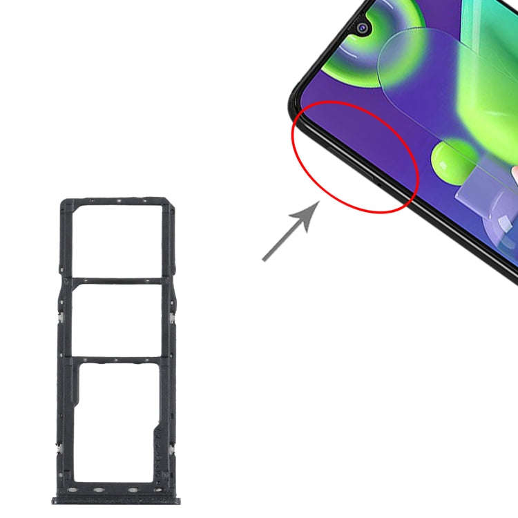 For Samsung Galaxy M21 SM-M215 SIM Card Tray + SIM Card Tray + Micro SD Card Tray (Black)