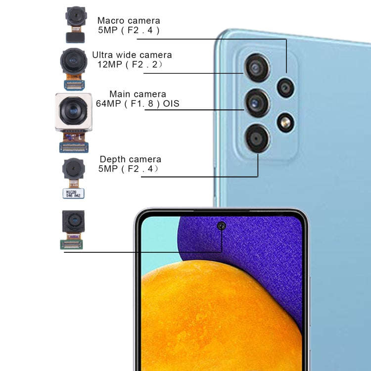 For Samsung Galaxy A52 SM-A525 Original Camera Set (Depth + Macro + Wide + Main Camera + Front Ca...