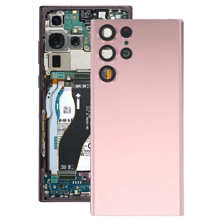 For Samsung Galaxy S22 Ultra 5G SM-S908B Battery Back Cover with Camera Lens Cover (Pink)