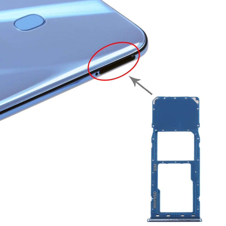 For Galaxy A20 A30 A50 SIM Card Tray + Micro SD Card Tray (Blue)