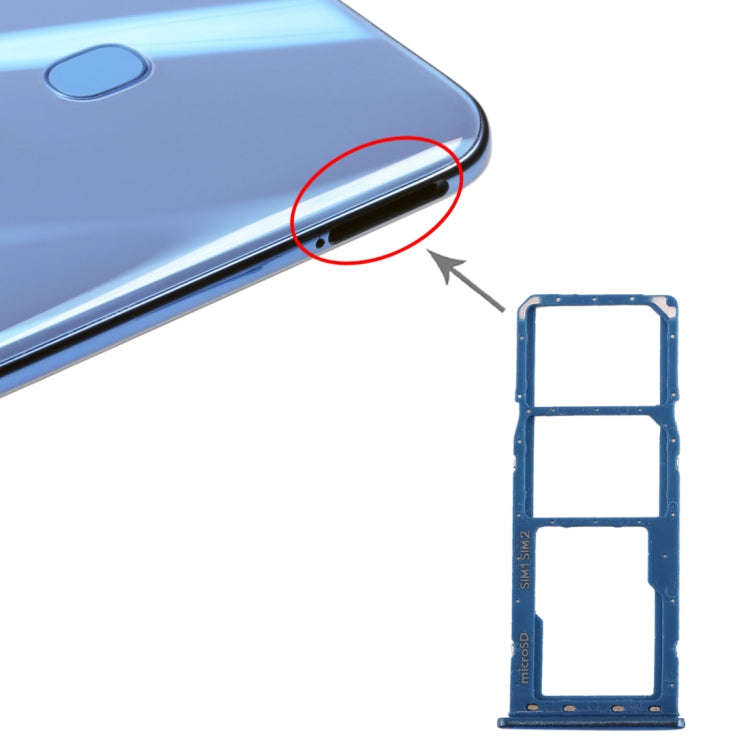For Galaxy A20 A30 A50 SIM Card Tray + SIM Card Tray + Micro SD Card Tray (Blue)