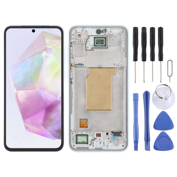 For Samsung Galaxy A35 SM-A356B Original LCD Screen Digitizer Full Assembly with Frame (Baby Blue)