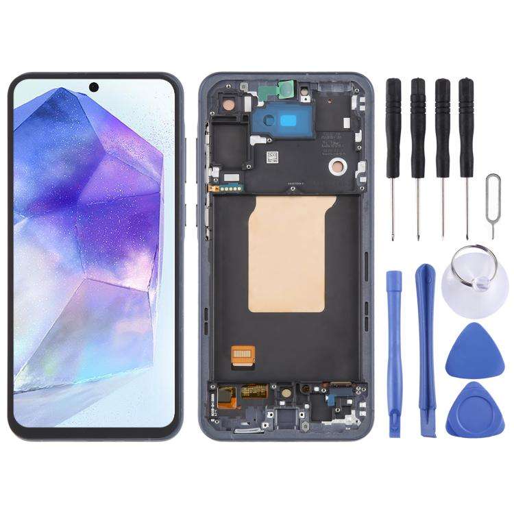 For Samsung Galaxy A55 SM-A556B OLED LCD Screen Digitizer Full Assembly with Frame (Blue)