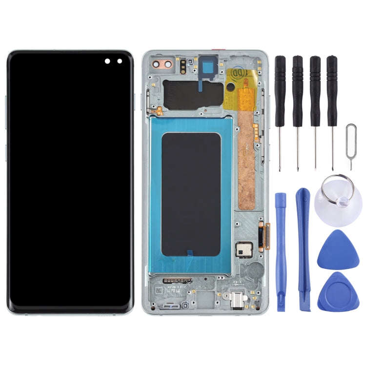 Original Super AMOLED LCD Screen for Samsung Galaxy S10+ Digitizer Full Assembly with Frame (Green)