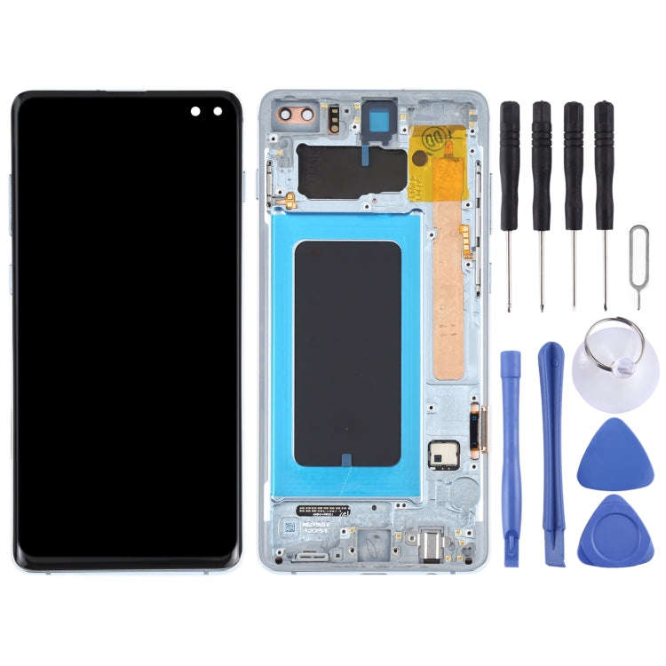 Original Super AMOLED LCD Screen for Samsung Galaxy S10+ Digitizer Full Assembly with Frame (Blue)