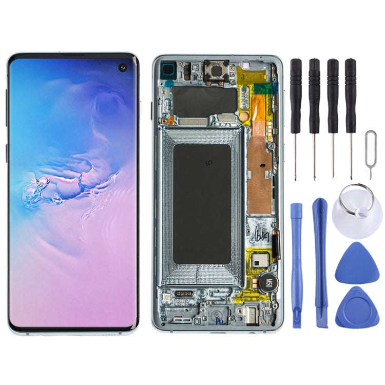 Original Super AMOLED LCD Screen for Galaxy S10 4G Digitizer Full Assembly with Frame (Blue)