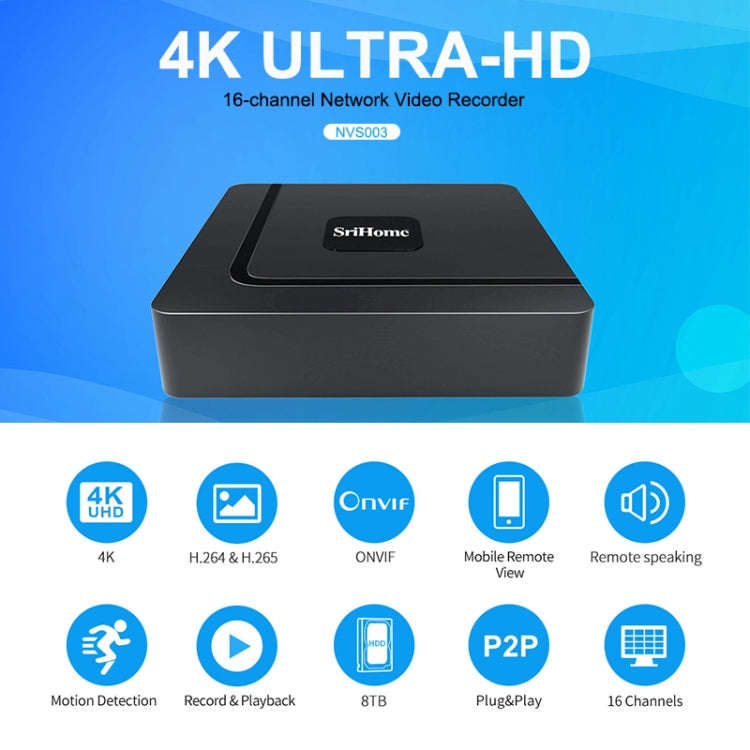 SriHome NVS003 4K Ultra HD 16 Channel Network Video Recorder, AU Plug